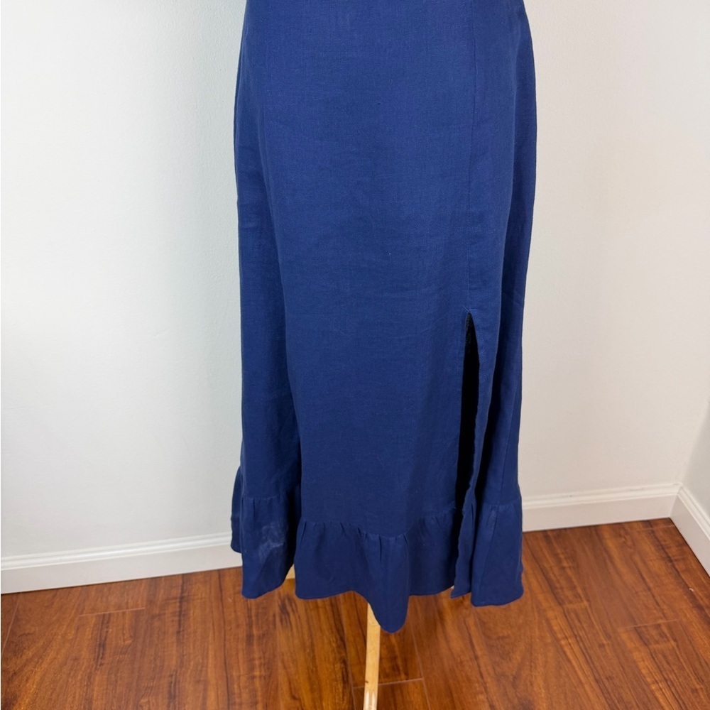 Reformation Belgium Midi Dress Linen Navy Blue Size 4 - Picture 7 of 12
